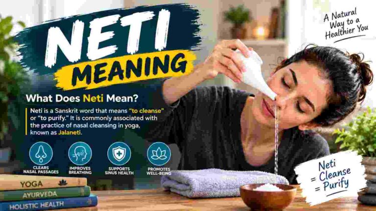 Hand pouring saline water from a neti pot over the sink
