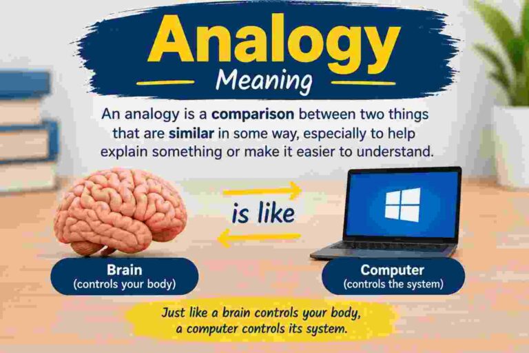 Illustration explaining analogy meaning with two connected bridges symbolizing simple and complex ideas linked together