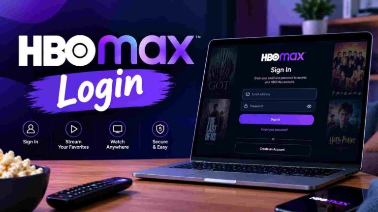 HBO Max login screen with sign in options on a laptop